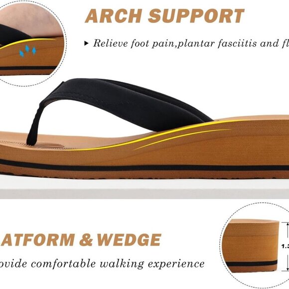 Women Flip Flops Rubber Cotton Wedge Platform Thong Sandals Yoga Mat Sole - Picture 4 of 6